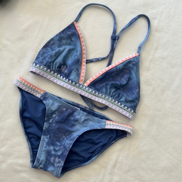 Xhilaration Swim Xhilaration String Bikini Blue Tie Dye Crochet